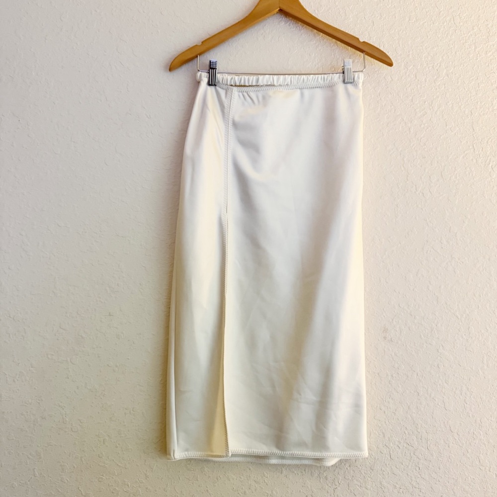 Anna October Cream Side Split Midi Satin Skirt Size Medium